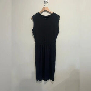 Athleta Santorini Cinch Dress Travel Stretch Casual Athleisure Midi Black  S